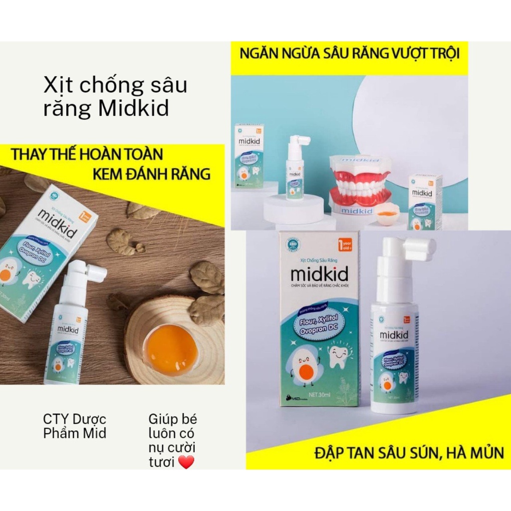 Xịt Chống Sâu Răng Midkid, Kem Đánh Răng Dạng Xịt Midkid Giúp Bảo Vệ Men Răng Hà Sún Ngăn Ngừa Ố Vàng Cho Bé