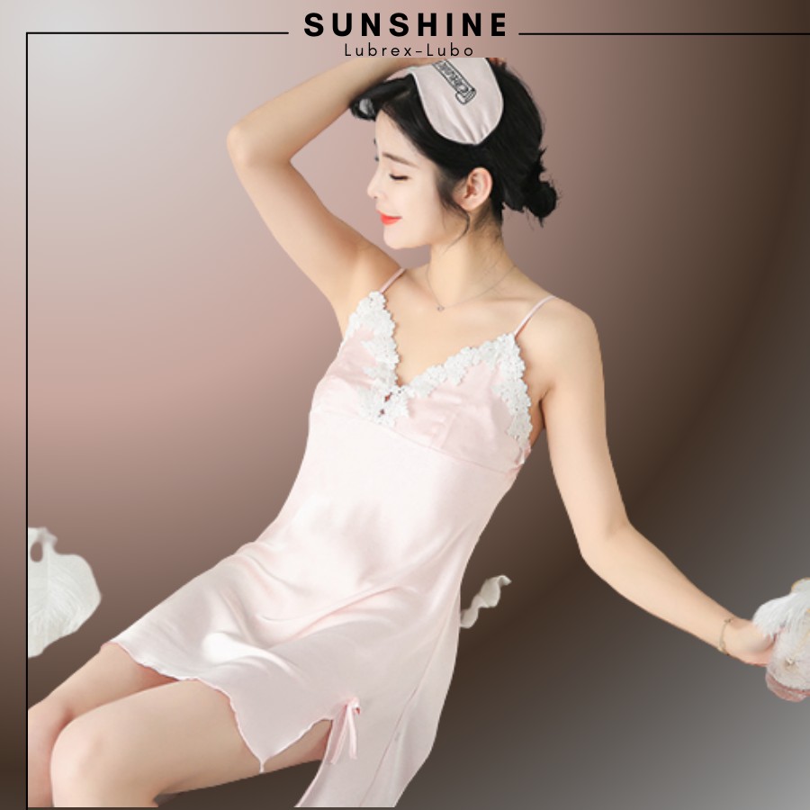 Váy ngủ sexy lụa có mút ngực cao cấp Đầm mặc nhà màu Hồng gợi cảm quyến rũ Sunshine Lubrex-lubo -VL129