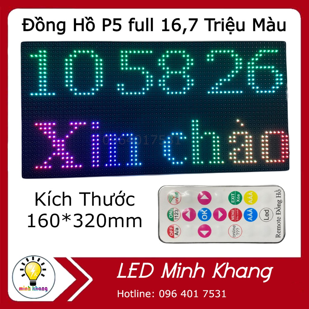 Combo Đồng Hồ LED P5 full 16,7 triệu màu [ Free Nguồn] Đủ bộ