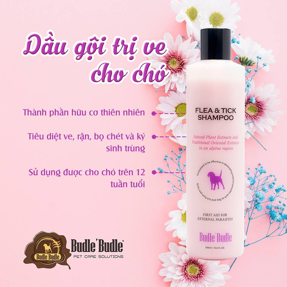 SỮA TẮM BUDLE BUDLE FLEA &amp; TICK SHAMPOO | Sữa tắm trị ve và bọ chét cho chó 300ml