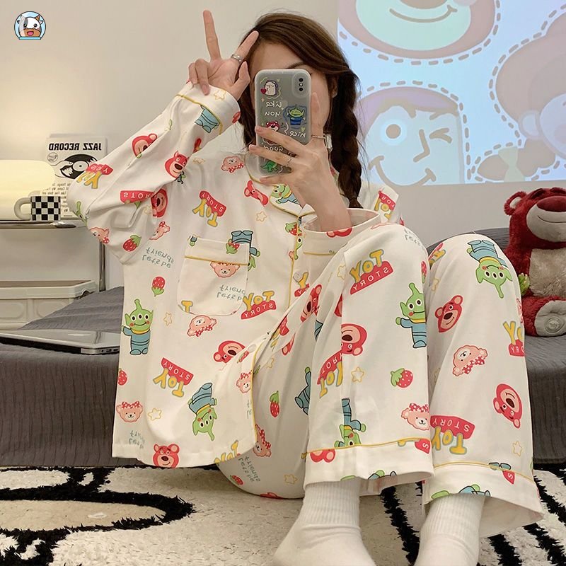 Bộ Đồ Ngủ cotton Tay Dài In Họa Tiết Hoạt Hình Toy Story Dễ Thương Thời Trang Xuân Thu Cho Nữ