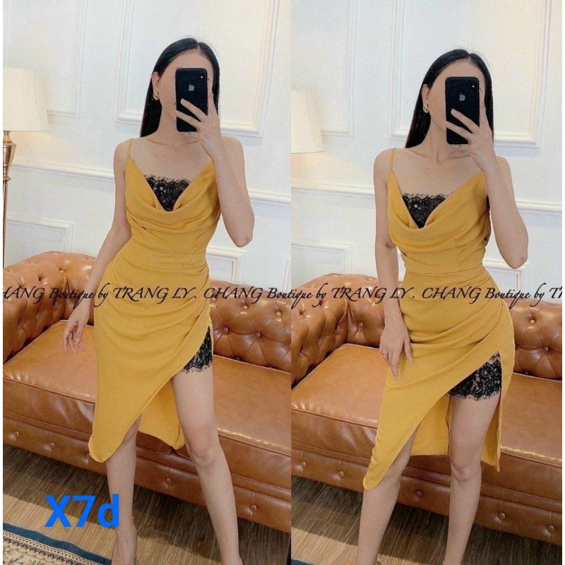 ĐẦM 2 DÂY CỔ ĐỖ LÓT REN TRONG VẠT CHÉO