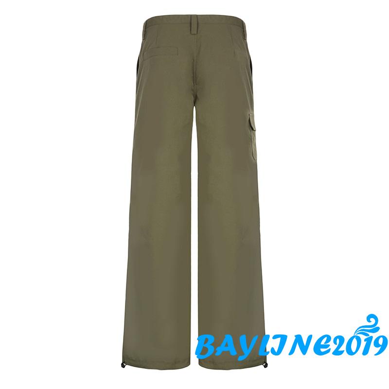 Quần Dài Ống Rộng Màu Trơn Cài Nút Có Túi Phong Cách Đường Phố Thời Trang Cho Nữ