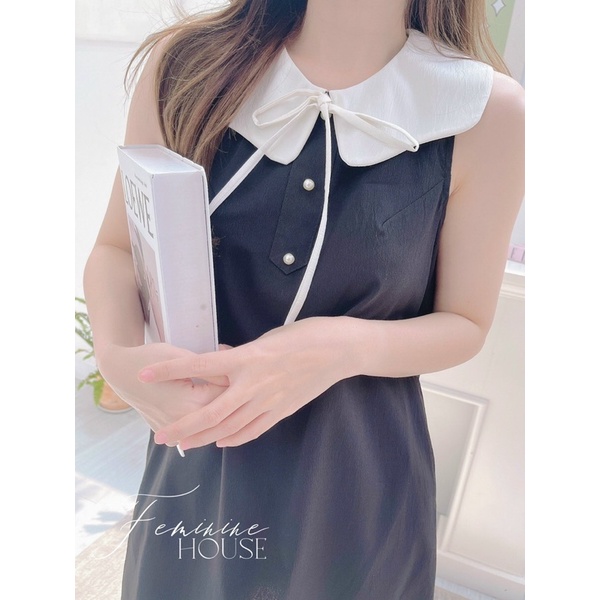 Đầm Cổ Sen Thắt Nơ, Đầm màu đen kiểu dễ thương, đầm babydoll, đầm đi làm đi chơi.