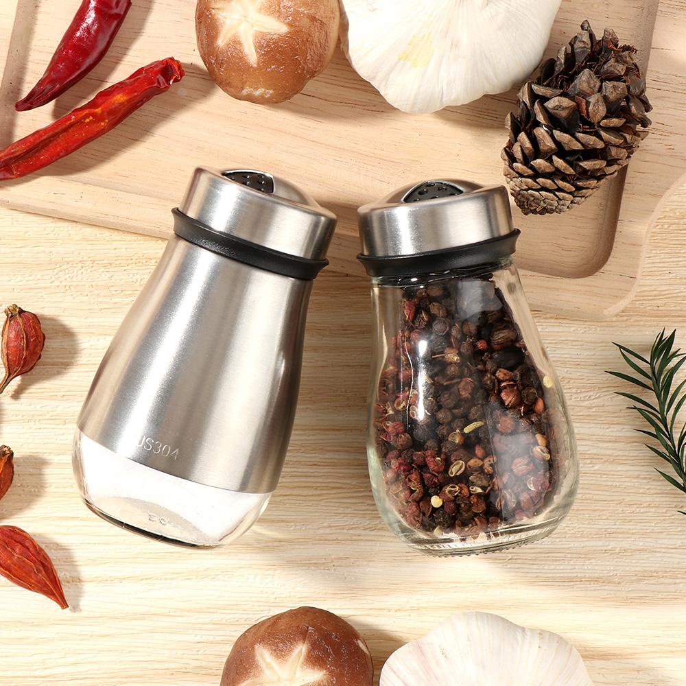 Bình Lắc Tiêu Bằng Kính Thép Không Gỉ Có Lỗ Rót Tiện Dụng Cho Nhà Bếp