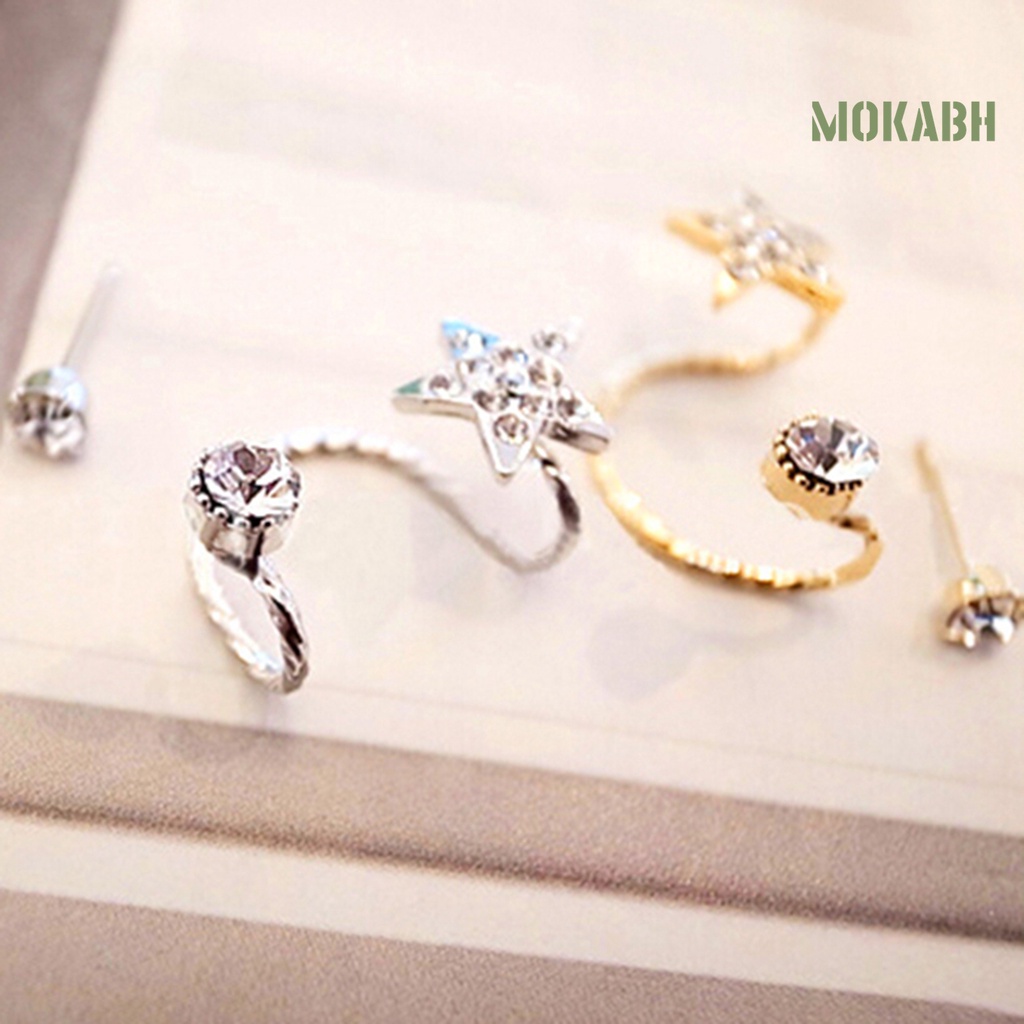 Set 2 Khuyên Tai Đính Đá Hình Ngôi Sao Chất Liệu Hợp Kim Thân Thiện Với Môi Trường Thời Trang Cho Nữ