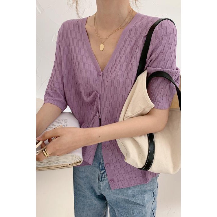 Áo Croptop Dệt Kim Cổ Chữ V Phong Cách Hàn Quốc | BigBuy360 - bigbuy360.vn
