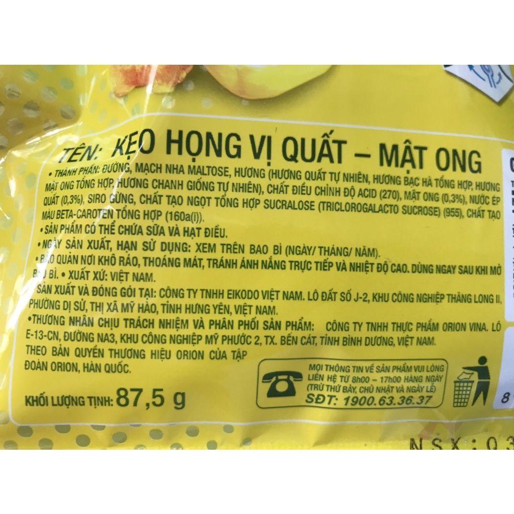 Kẹo Họng Vị Quất Mật Ong, Mandarin Orange Honey Candy (Gói 87,5g)