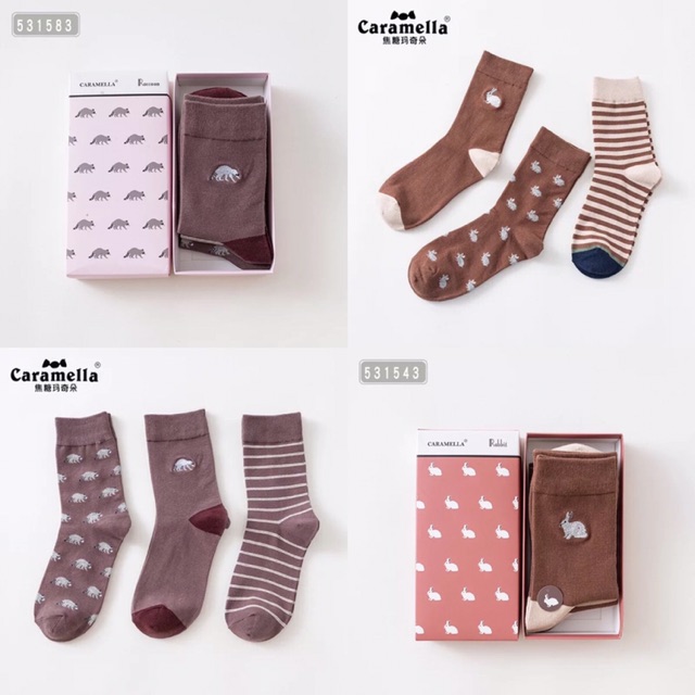 Hộp 3 đôi vớ nam cao cấp hãng Caramella chất vải cotton mềm mại, thấm hút mồ hôi