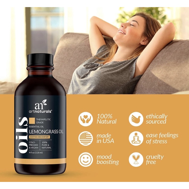 Tinh dầu sả chanh lemongrass 100% nguyên chất Artnaturals 118ml USA