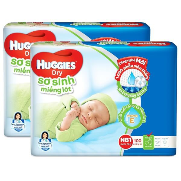 Miếng Lót Sơ Sinh Huggies Newborn 2 cho bé 4-7kg 60 miếng