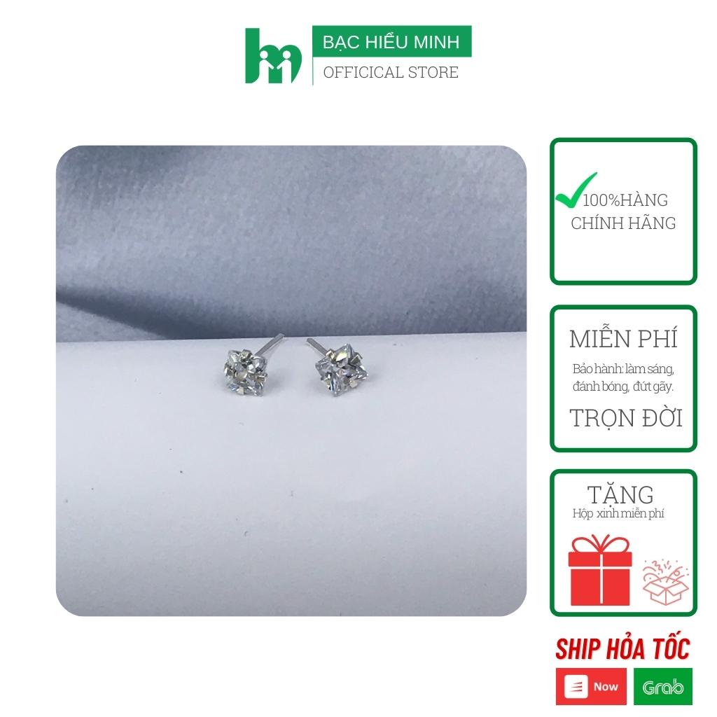 Bông tai bạc chuẩn 925 nụ đá vuông kiểu hàn quốc đơn giản sang trọng tinh tế BẠC HIỂU MINH HT343