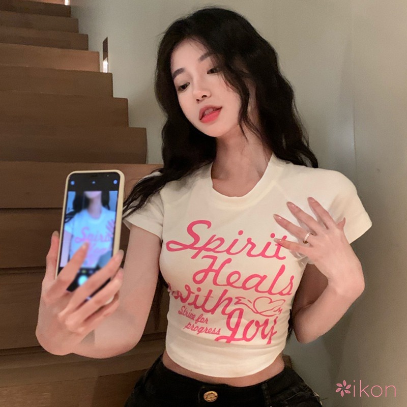 Áo Thun Lửng In Chữ Phong Cách Hàn Quốc Quyến Rũ Cho Nữ