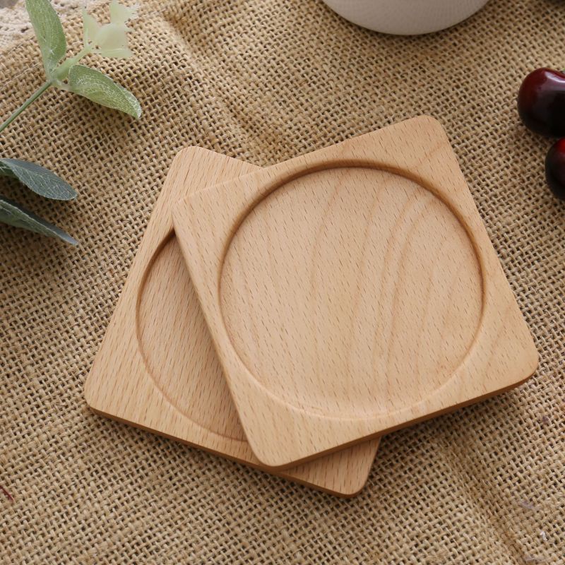 Giá đỡ cốc trà bằng gỗ sồi cách nhiệt hình tròn vuông sáng tạo