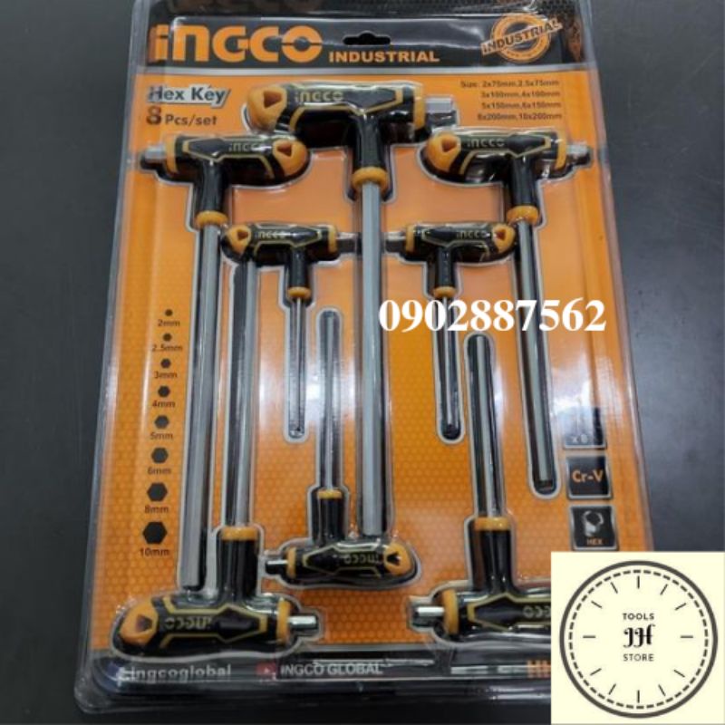 bộ lục giác bằng cán chữ T 8 chi tiết ingco HHKT8081