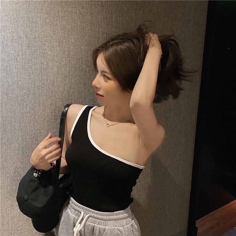 Porozi  Áo kiểu  hở một bên vai dáng ngắn mỏng phong cách Hàn Quốc thời trang dành cho nữ