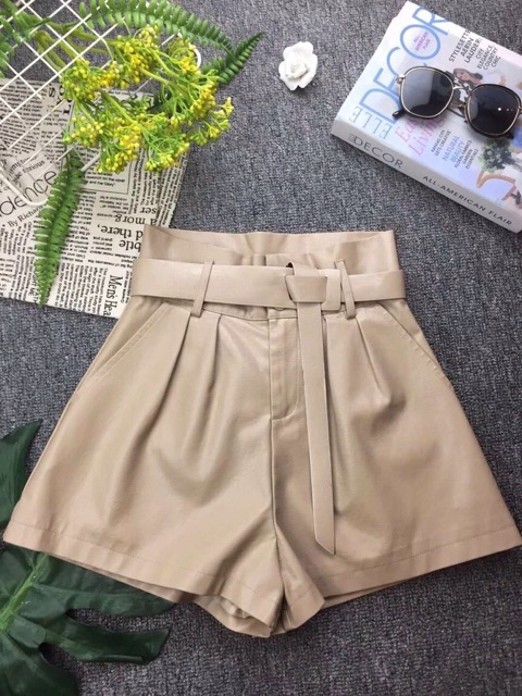 Quần sooc da cạp siêu cao kèm đai bản to hàng QC loại 1 | BigBuy360 - bigbuy360.vn