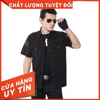 Áo sơ mi nam phong cách lính army (đen)