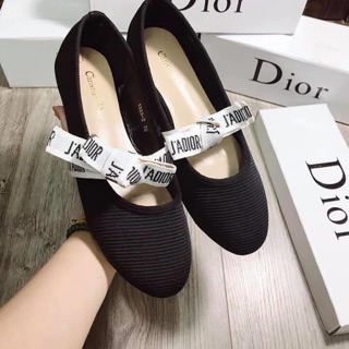 Giày búp bê len tăm ja.dior đính nơ