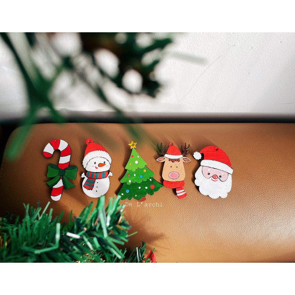 Set 20 món trang trí Noel bằng gỗ, vẽ thủ công màu siêu bền đẹp