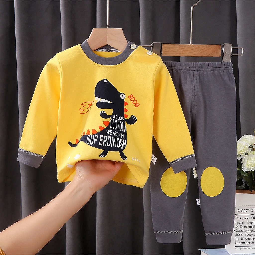 Bộ thu đông cho bé trai bé gái KiXi bộ dài tay cotton quảng châu hoạ tiết đẹp quần áo cho bé mặc nhà CMQAD07