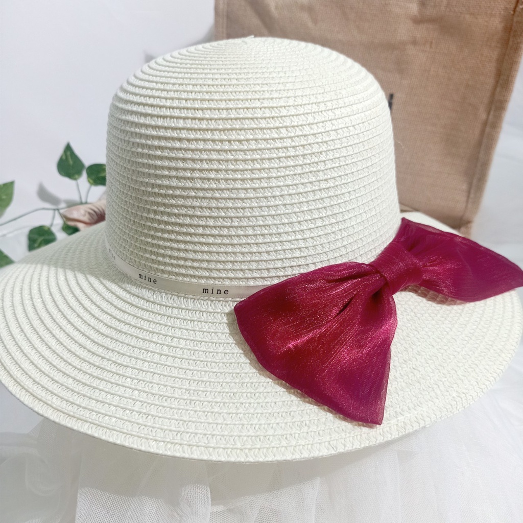 Nón cói,mũ cói nữ mềm vành nhỏ phối nơ voan phồng tiểu thư hàng nhập cao cấp_vành nhỏ voan phồng