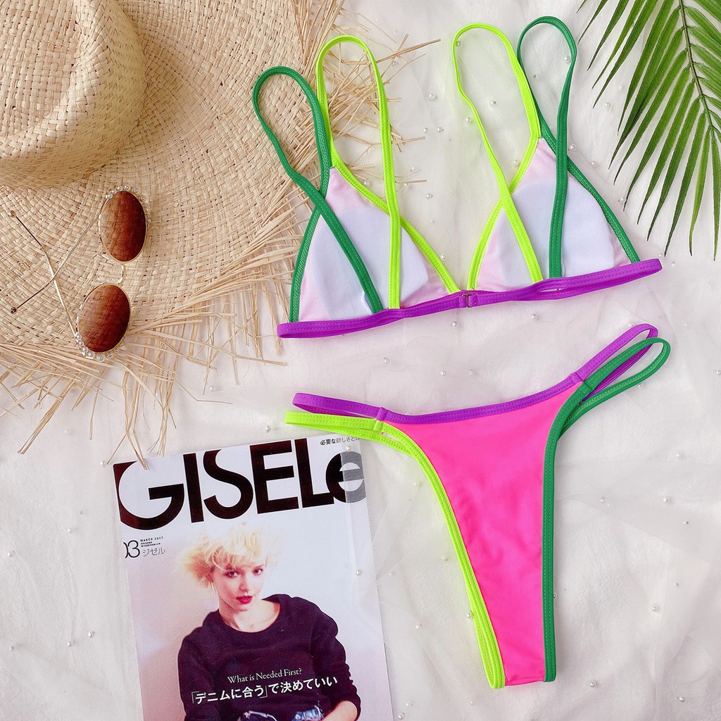 Pure Color Micro Triangle Bikini Set Low Waist Ladies  Beach Swimsuit CS02 | BigBuy360 - bigbuy360.vn