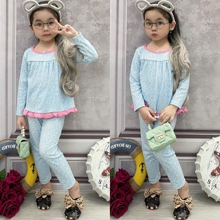 Đồ bộ dài tay thu đông bé gái thun cotton xuất dư - sỉ quần áo trẻ em
