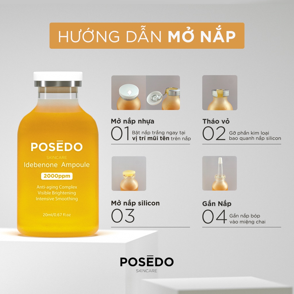 Serum căng bóng dưỡng sáng Posedo Idebenone Ampoule 20ml trẻ hóa da cao cấp chính hãng Hàn Quốc - Phân phối độc quyền