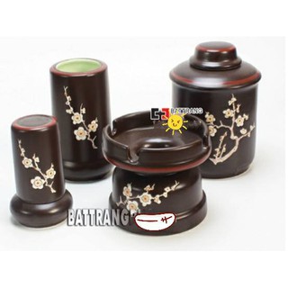 Hộp đựng chè và lọ tăm Gốm Bát Tràng vẽ Đào