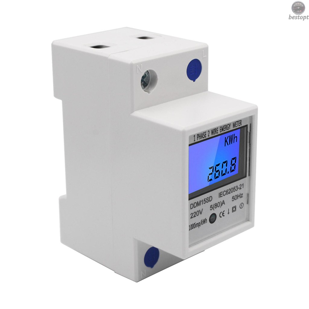 B&O Single Phase DIN-Rail Energy Meter 5-80A 220V 50Hz Electronic KWh Meter with LCD Backlight Digital Display DDM15SD