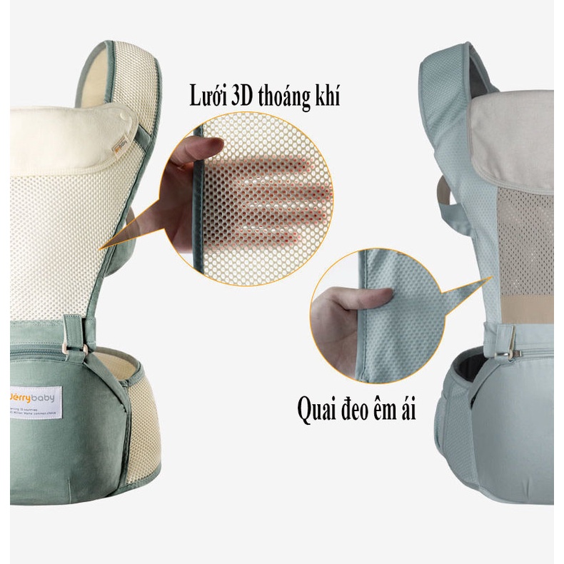 Địu Em Bé 6 Tư Thế HAPPY BEAR - Địu Em Bé Có Bệ Ngồi, Địu em bé trợ lực thoáng khí cho bé 3-36 tháng
