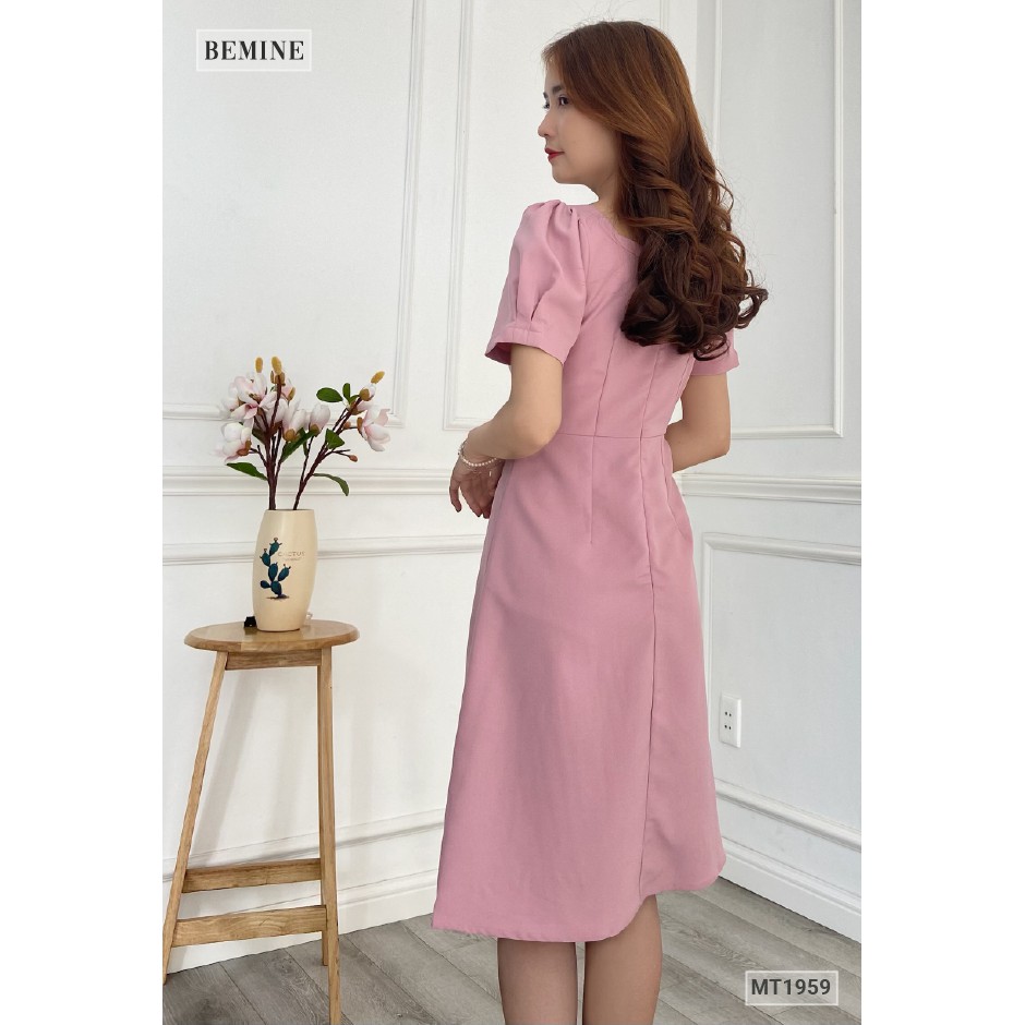 Đầm cổ vuông xếp ly ngực BEMINE MT1959HONG | BigBuy360 - bigbuy360.vn