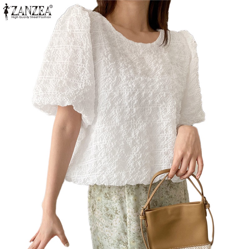 Zanzea Áo Thun Nữ Ngắn Tay Cổ Tròn Màu Trơn Thời Trang