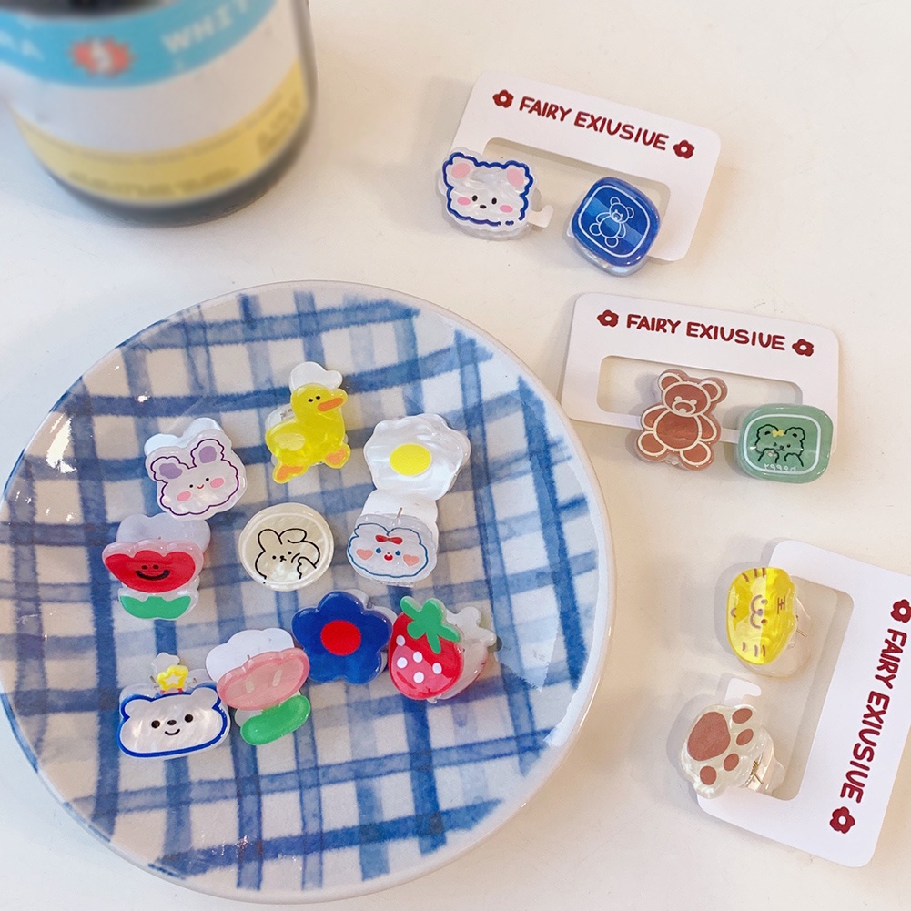 Bộ 2 Kẹp Tóc Mini Hình Hoa / Gấu Hoạt Hình Dễ Thương Cho Bé Gái