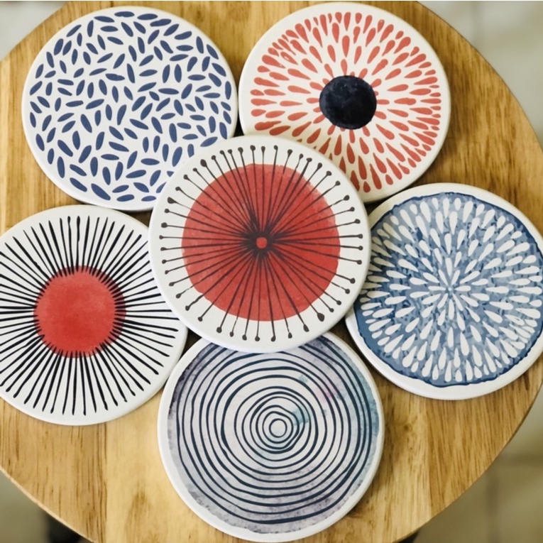 [55+ Mẫu xinh] Miếng lót cốc, đế lót ly, thấm nước bằng gốm cao cấp nhiều hoa văn họa tiết