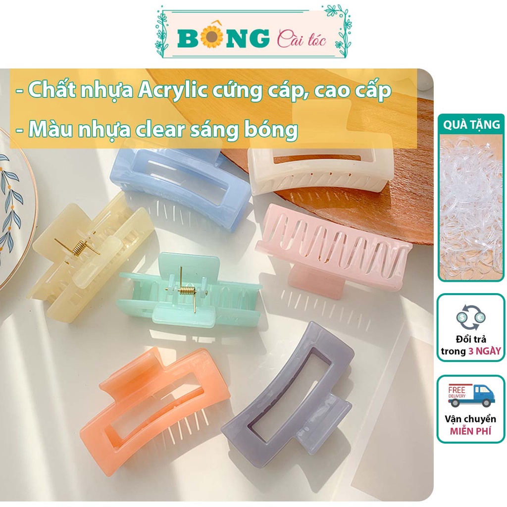 Kẹp càng cua chất liệu nhựa hình chữ nhật nhiều màu clear phong cách Hàn Quốc KN70 - kẹp tóc BÔNG Cài Tóc