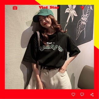 [Sale Mid Year] Áo thun tay lỡ form rộng cổ tròn Nữ In Chữ Ngực, chất thun cotton