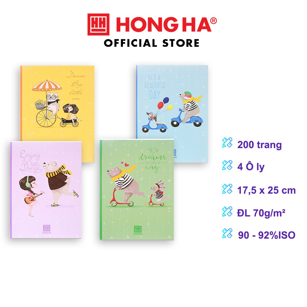 Vở 4 ô ly Hồng Hà South Star Dreaming Bear 200 trang 0750 | Dành cho học sinh miền Trung - Nam (5 quyển)