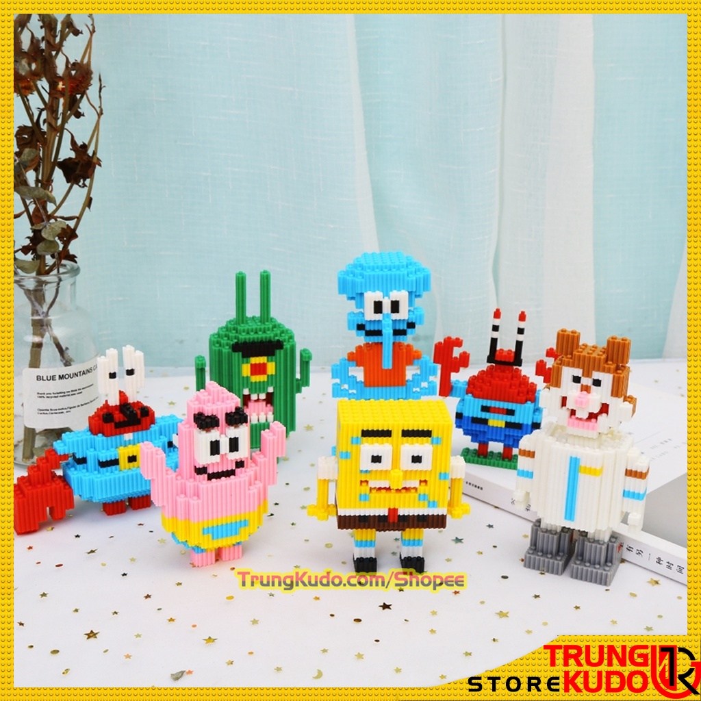 Mô hình Bọt Biển dạng Đồ chơi xếp hình các nhân vật trong SpongeBob SquarePants làm quà tặng, đồ decor