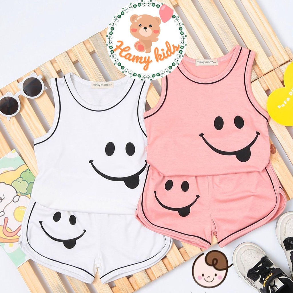 Đồ Bộ Ba Lỗ Cho Bé Minky Mom Chính Hãng Hình Smile Viền Mép Quần Áo Vải Thun Lạnh Bé Từ 0-5 Tuổi Dưới 20kg - Hamykids