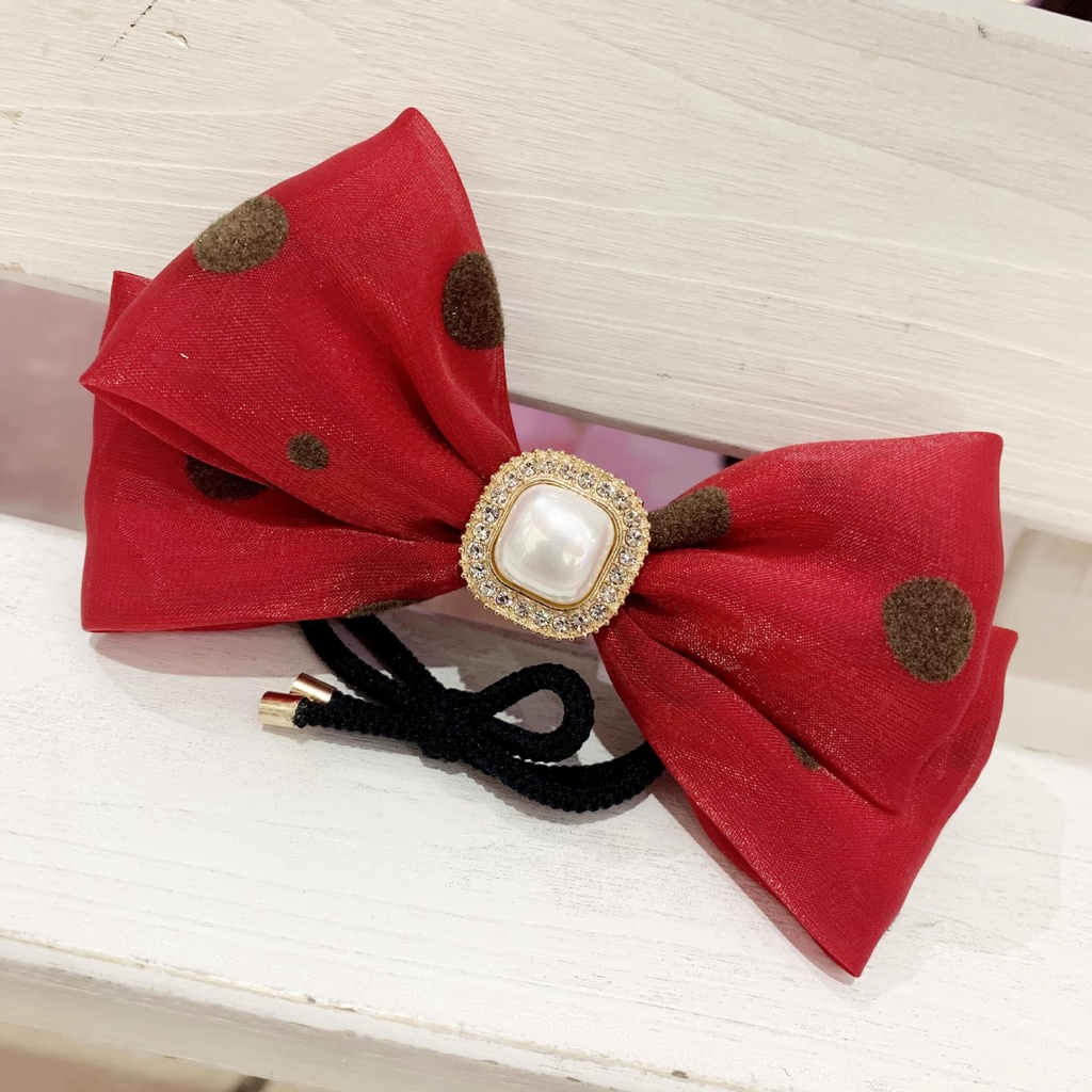 Dây buộc tóc Haimeikang thiết kế nơ đính ngọc trai giả xinh xắn cho nữ