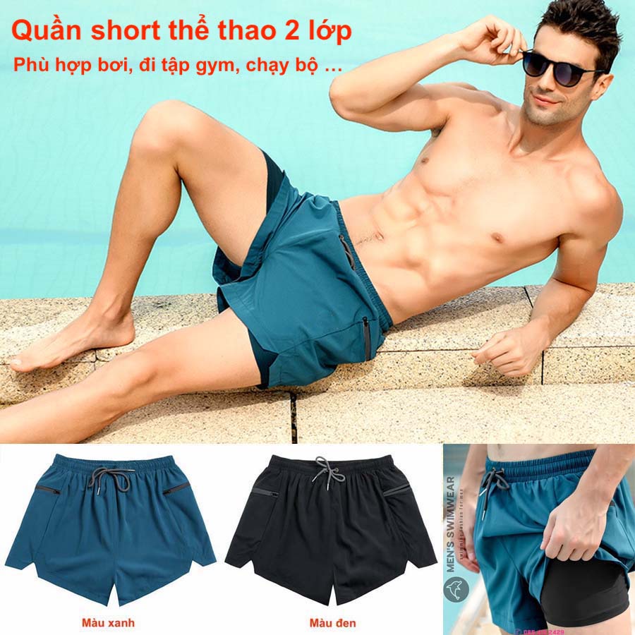 Quần đùi short nam 2 lớp đi bơi, tập gym, chạy bộ thể thao cao cấp DBN-189