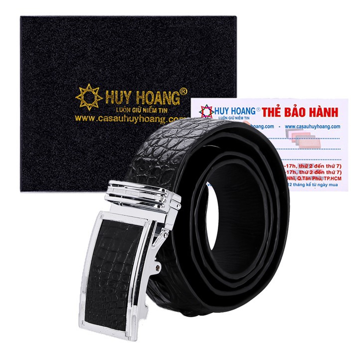 Thắt lưng nam da cá sấu gai đuôi bản lớn màu đen HW4721