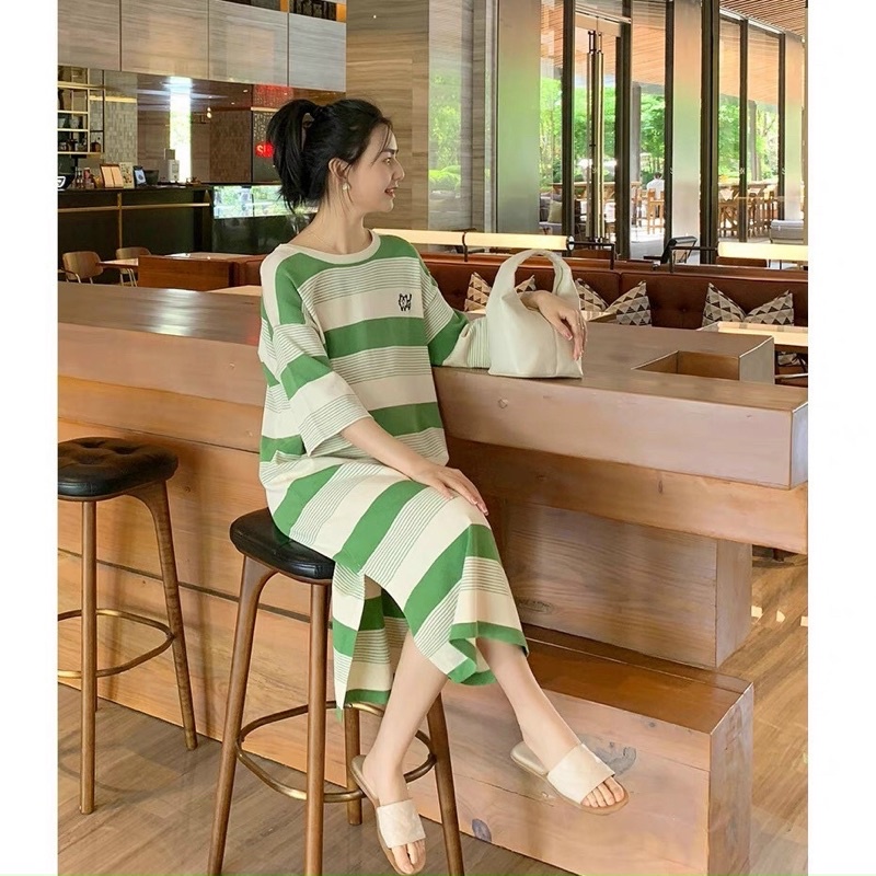 Đầm thun sọc 3 màu ( kèm ảnh thật )