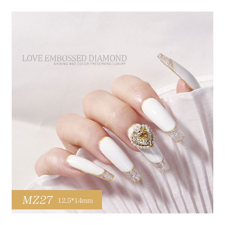 Charm đá khối AB đính móng tay size to 8.8 x 10mm , Charm nail hình trái tim cao cấp viên lớn trang trí móng