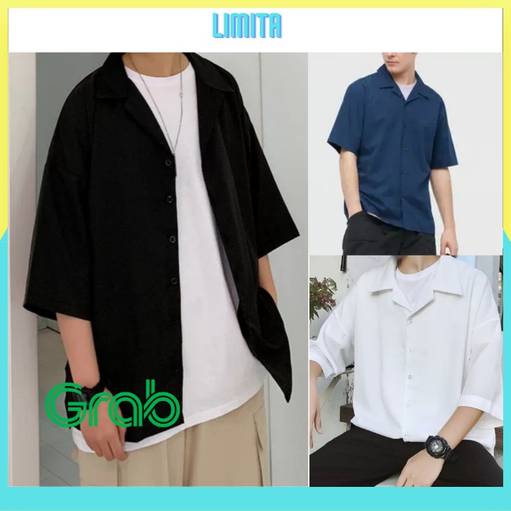 Áo sơ mi nam nữ form rộng tay ngắn Cổ Vest Cổ Ve chuẩn form Hàn Quốc vải lụa mềm min VRN01