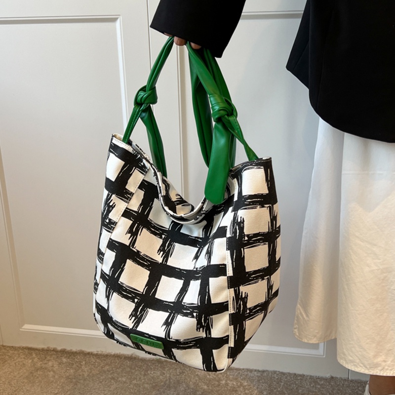 IELGY Túi Đeo Vai Vải canvas Kẻ Sọc Caro Dung Tích Lớn Thời Trang Cho Nữ