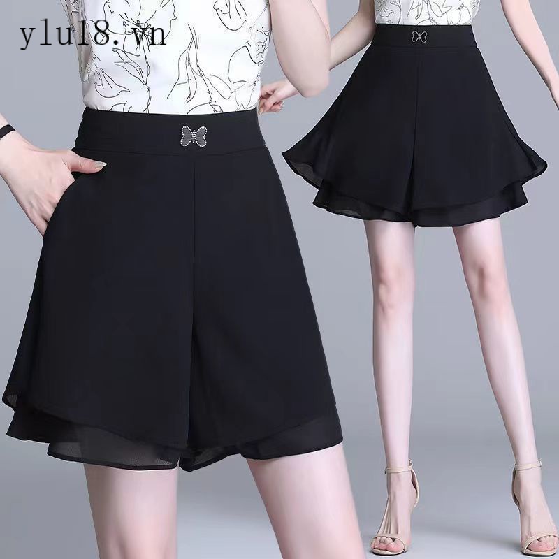 Quần Short Chiffon Hai Lớp Lưng Cao Ống Rộng Phong Cách Thời Trang Mới 2022 Cho Nữ