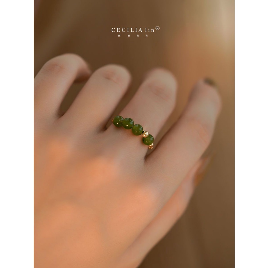 Nhẫn Đính Ngọc Bích Hetian Màu Ngọc Bích Sang Trọng Phong Cách Retro Đơn Giản Cao Cấp Cho Nữ